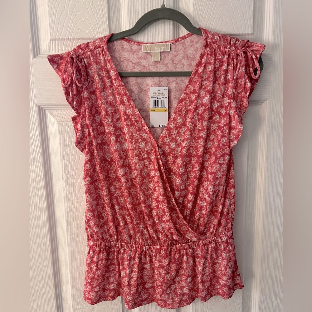 NWT Michael Kors floral shirt with ties at the shoulder